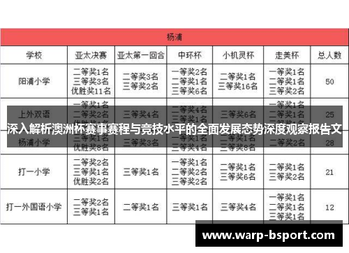 深入解析澳洲杯赛事赛程与竞技水平的全面发展态势深度观察报告文